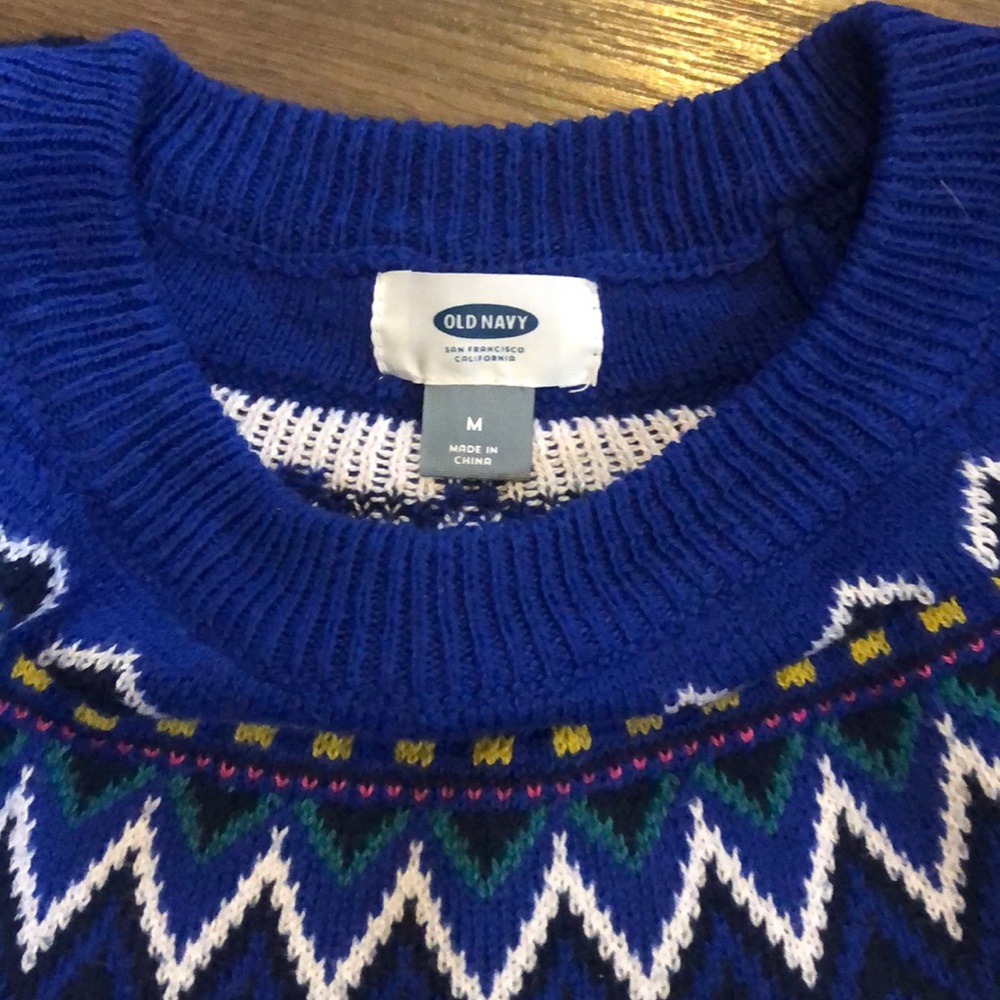 Old Navy fair isle pattern knit Crew Neck Pullover sweater ladies Navy medium - Picture 4 of 8